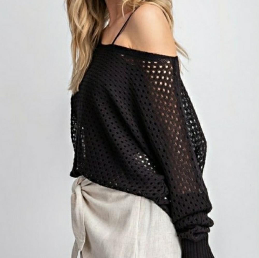 Black Eyelet Knit Sweater - Picture 2 of 6